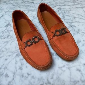 Salvatore Ferragamo Orange Gancini Suede Loafers